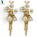 NEOCLASSICAL BRASS 5 ARM TORCHIERE WALL SCONCES (PAIR)