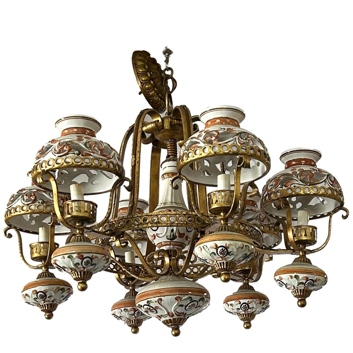 Vintage  Ceramic Brass Chandelier