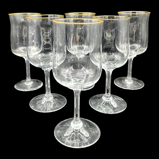 Set Of 6  Wine Glasses Gold Rimmed