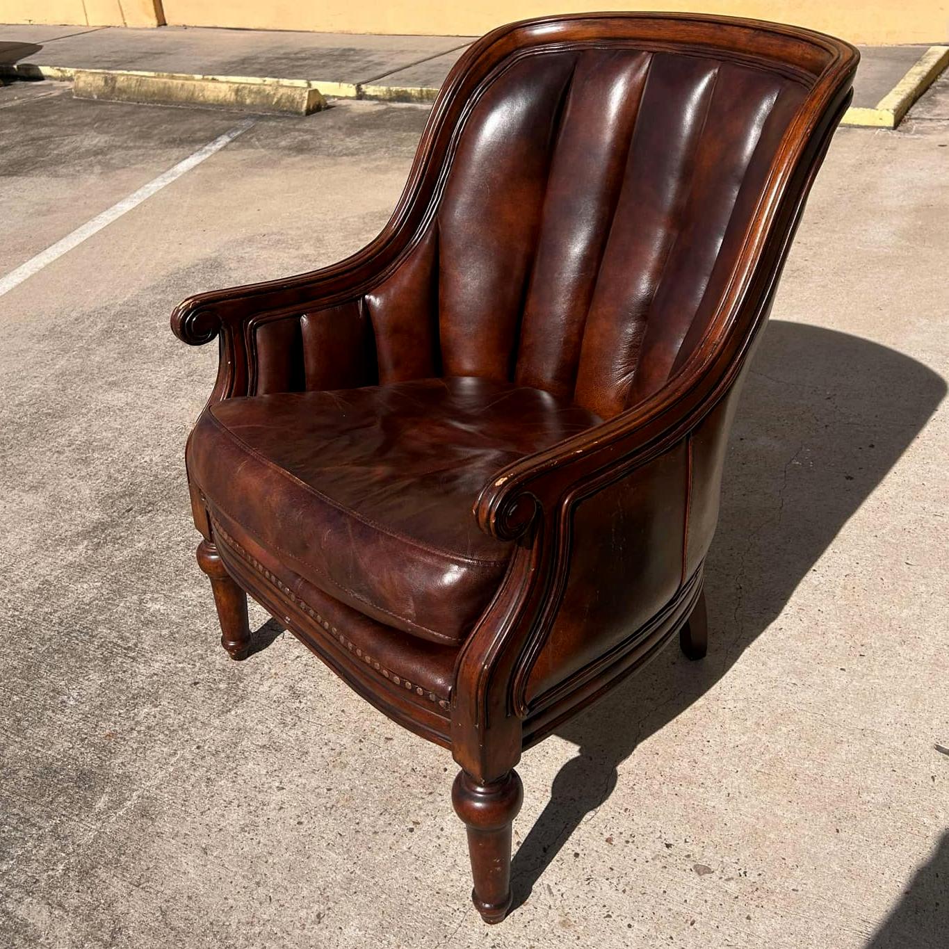 Camel Back Leather Arm Chair