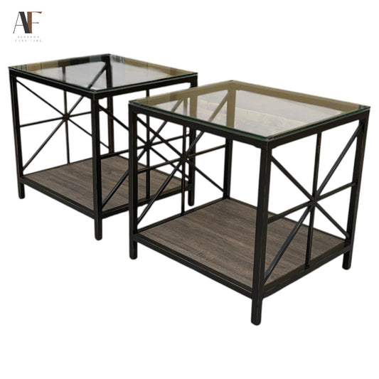 GLASS TOP END TABLES (PAIR)