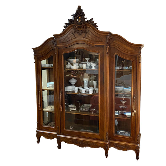 Antique Solid Walnut French China Cabinet