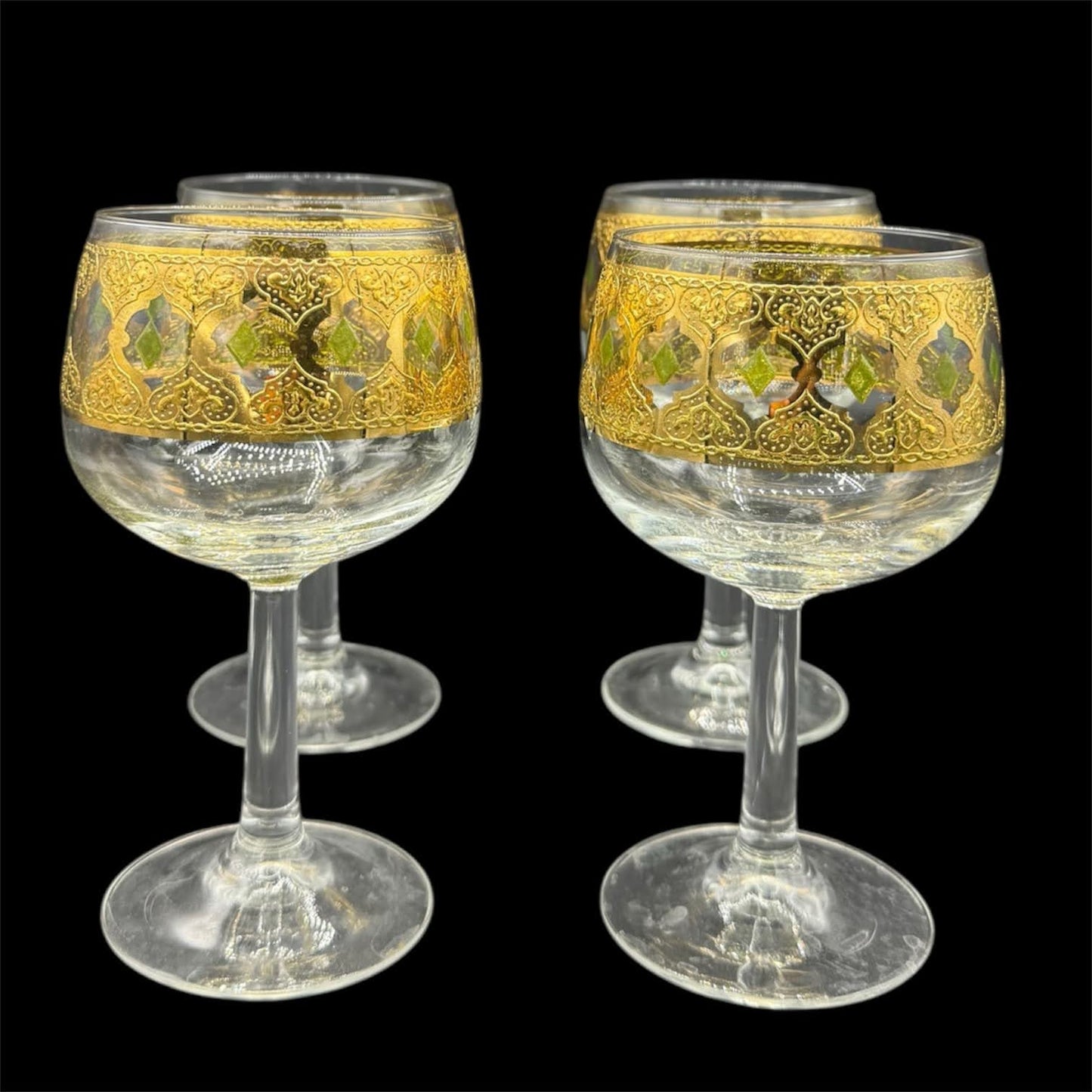 Set of 4 Vintage MCM Culver Valencia 22K Gold Rimmed Wine Glasses