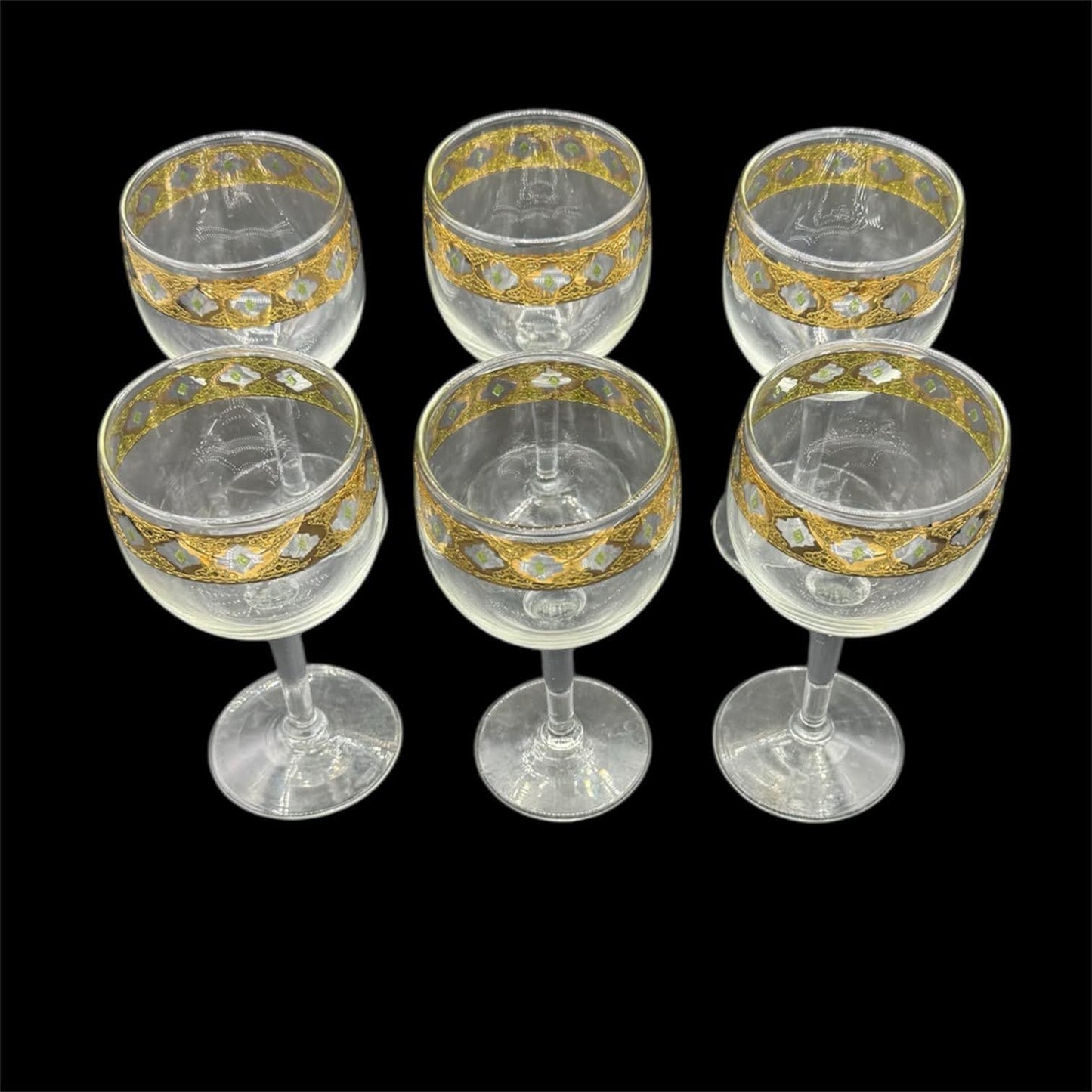 Set of 6 Vintage MCM Culver Valencia 22K Gold Rimmed Wine Glasses