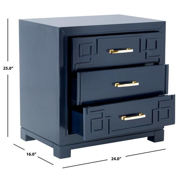 Raina Three Drawer Greek Key Night Stand