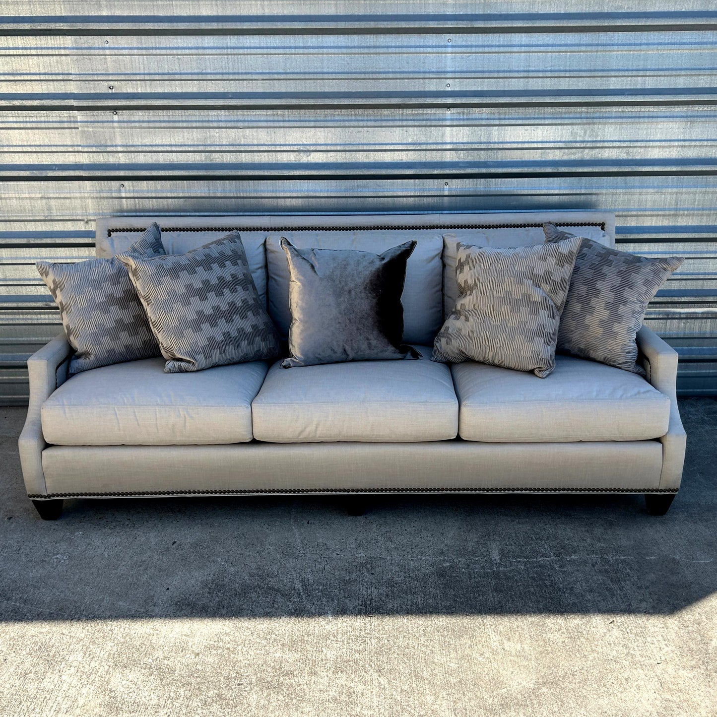 Nailhead Gray Sofa W/ Pillows