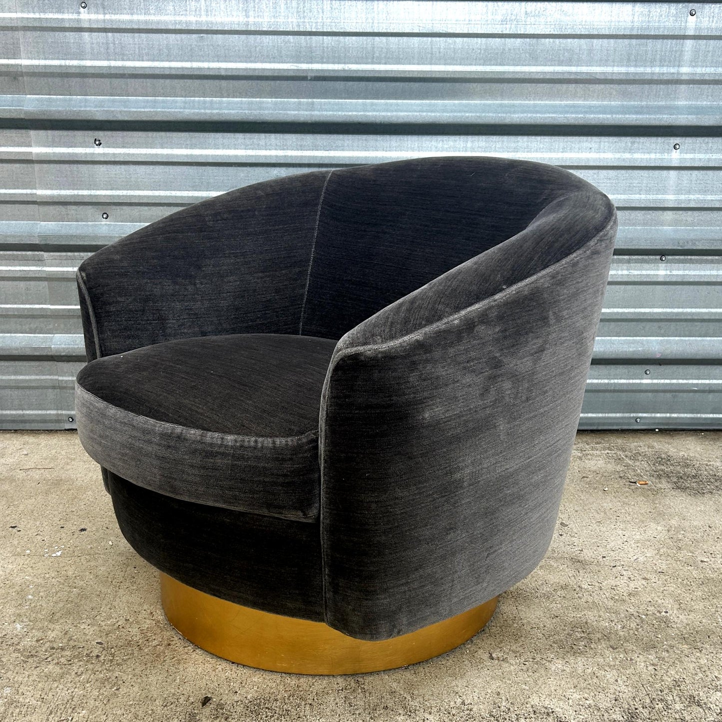 Pair of Gray Velvet Swivel Club Chairs