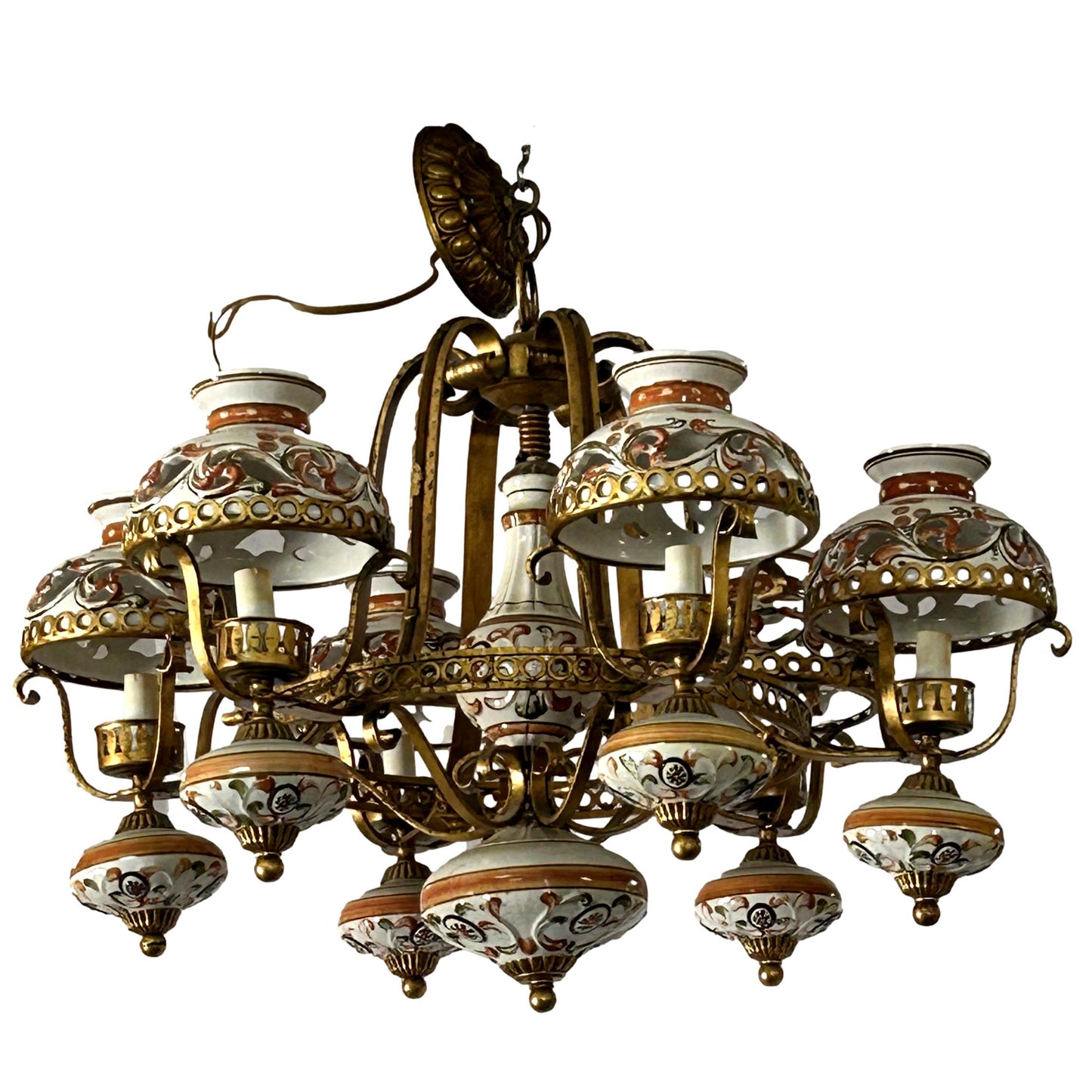 Vintage  Ceramic Brass Chandelier