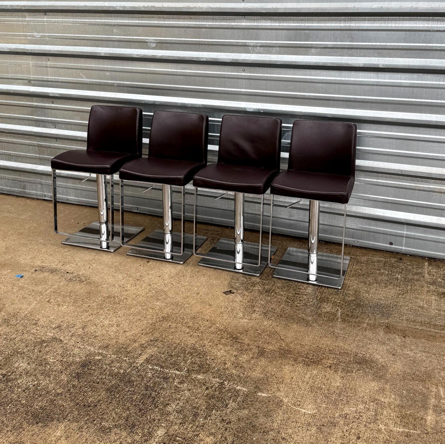 Set of 4 Brown Faux Leather Adjustable Bar Stools