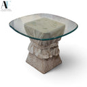 GLASS TOP PEDISTAL END TABLE