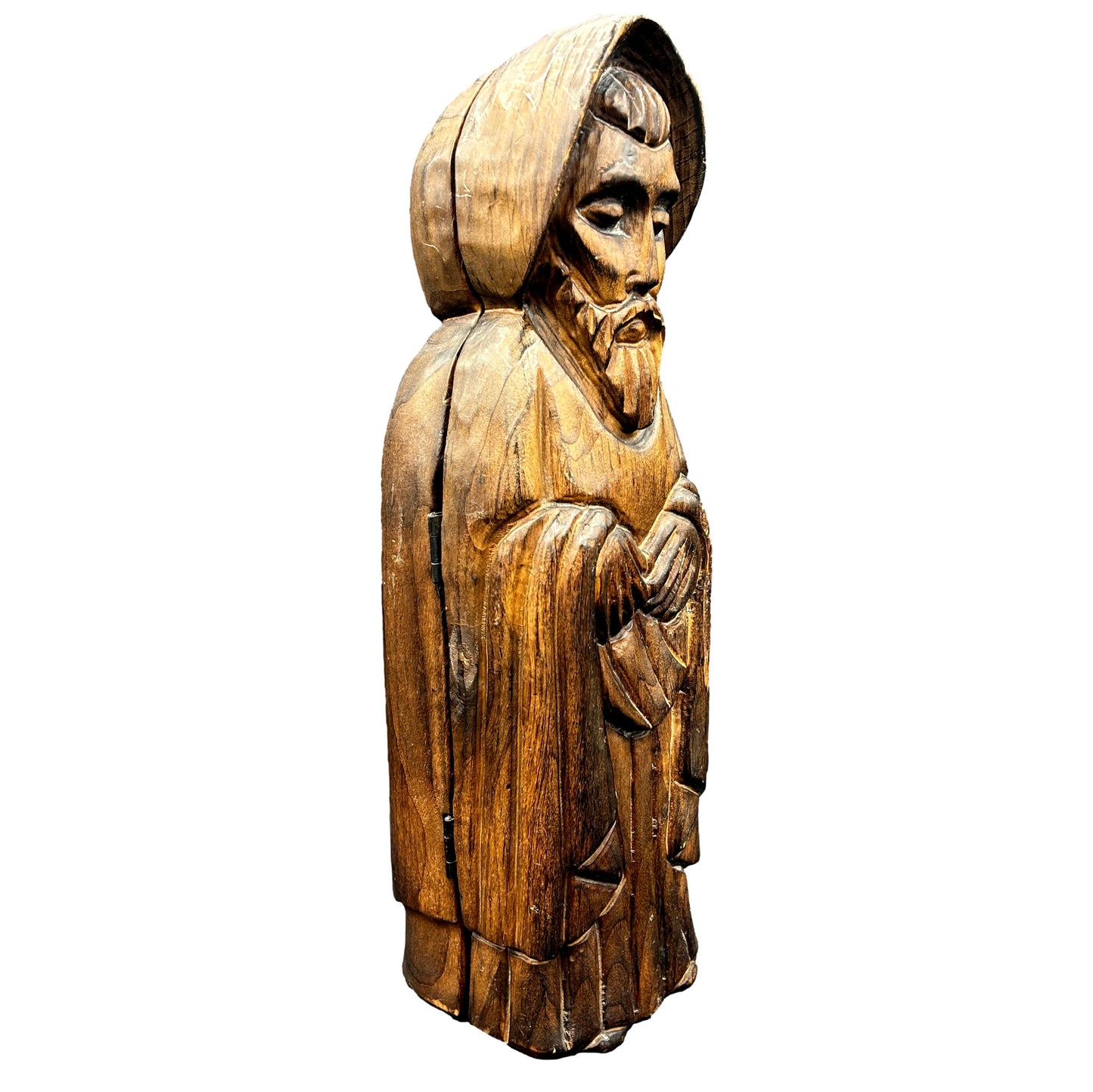 Vintage Hand Carved Wooden Monk Wine Bottle Safe