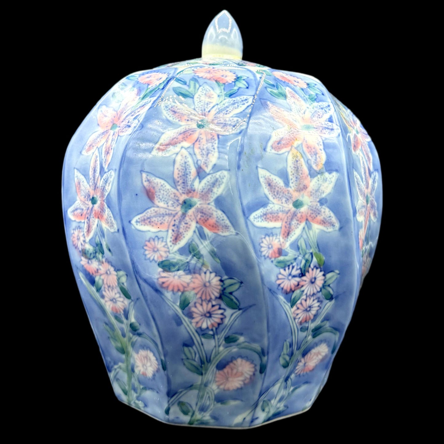 Ginger Jar Wave Pattern Blue And Pink Flowers