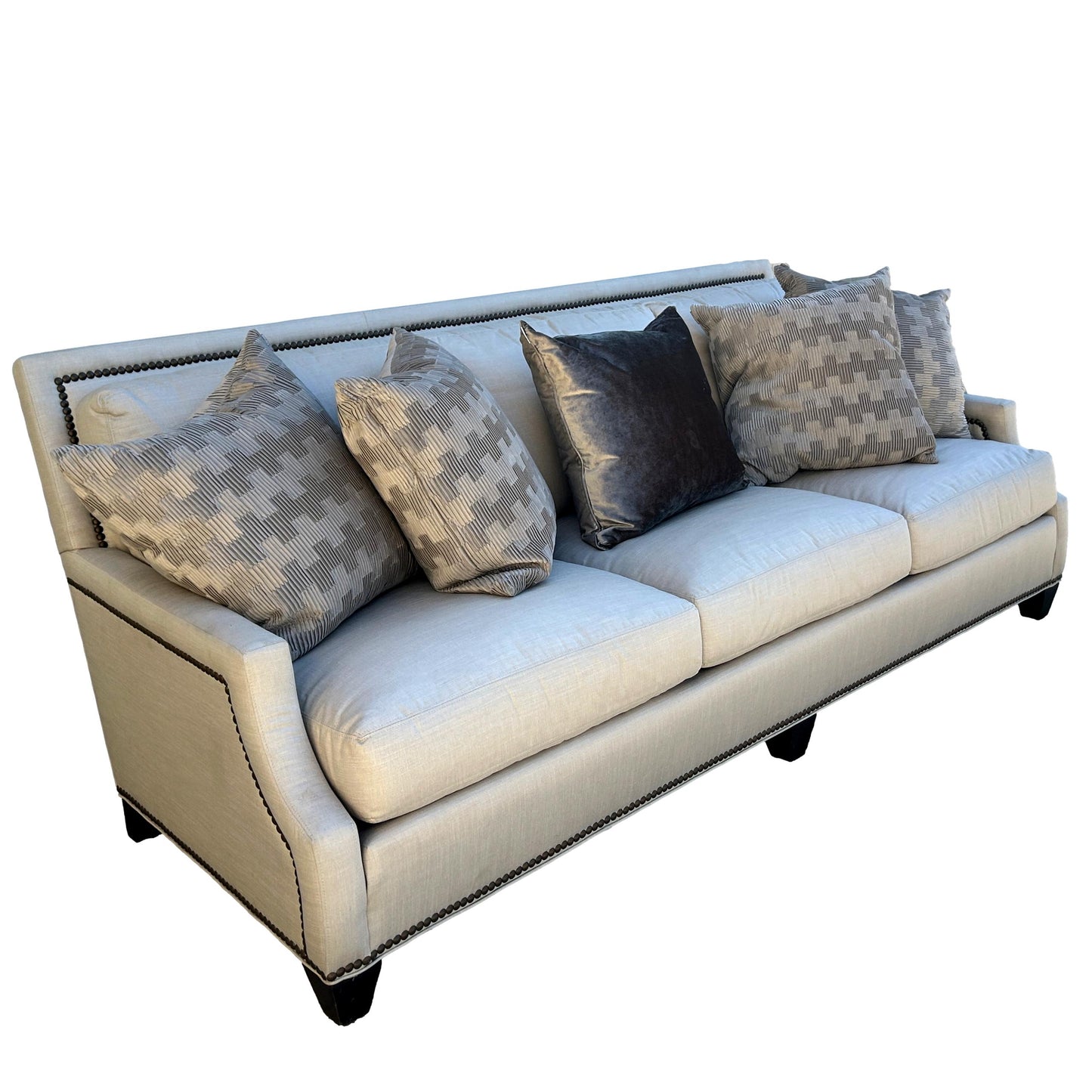 Nailhead Gray Sofa W/ Pillows