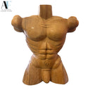 HAND - CARVED WOOD MALE TORSO SCULPTURE