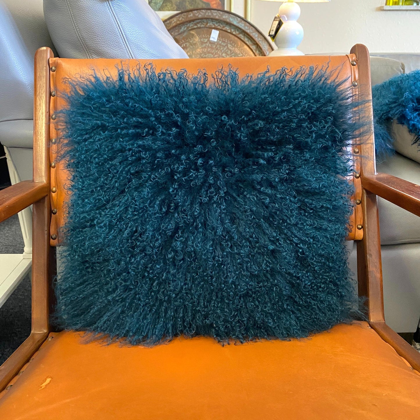 Blue Mongolian Lamb Pillow