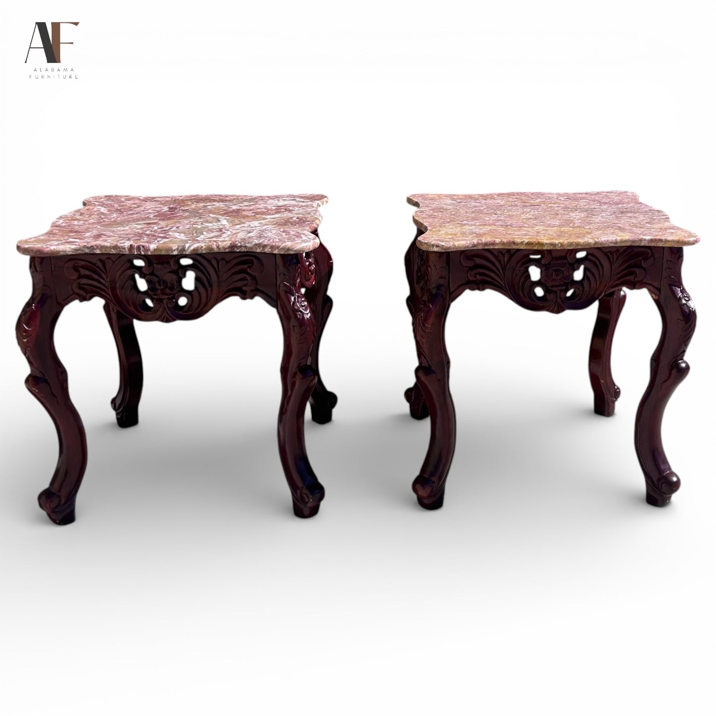 MARBLE TOP END TABLES (PAIR)