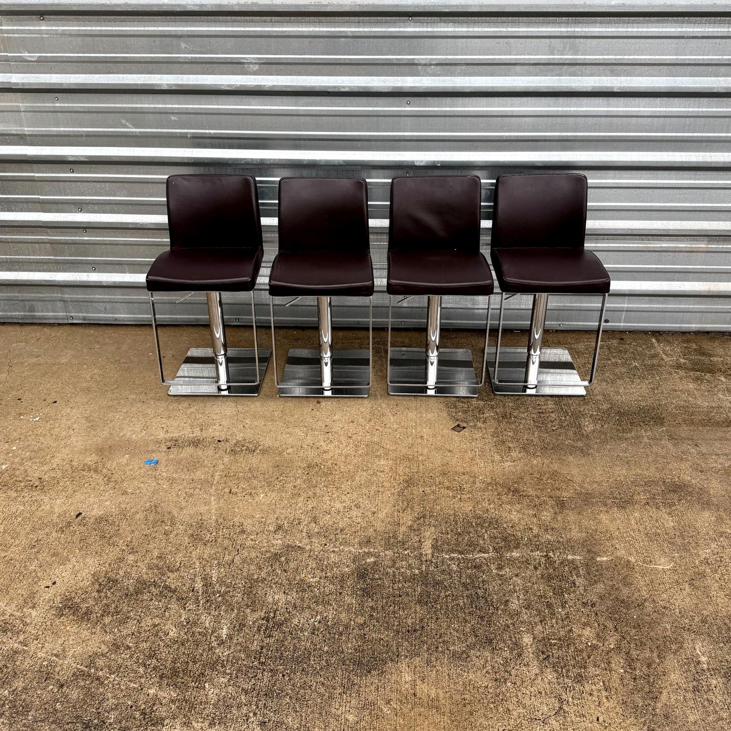 Set of 4 Brown Faux Leather Adjustable Bar Stools