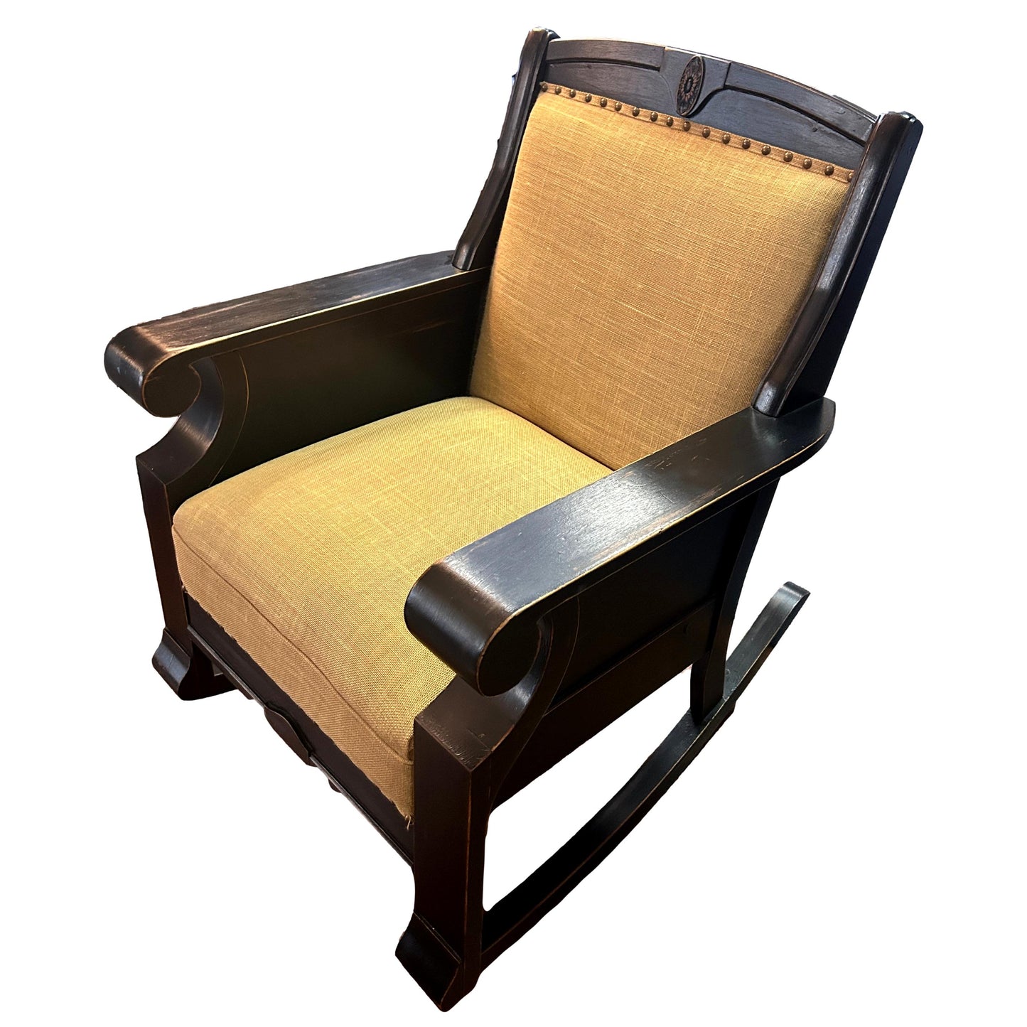 Distressed Wood Upholstered Rocking Chair