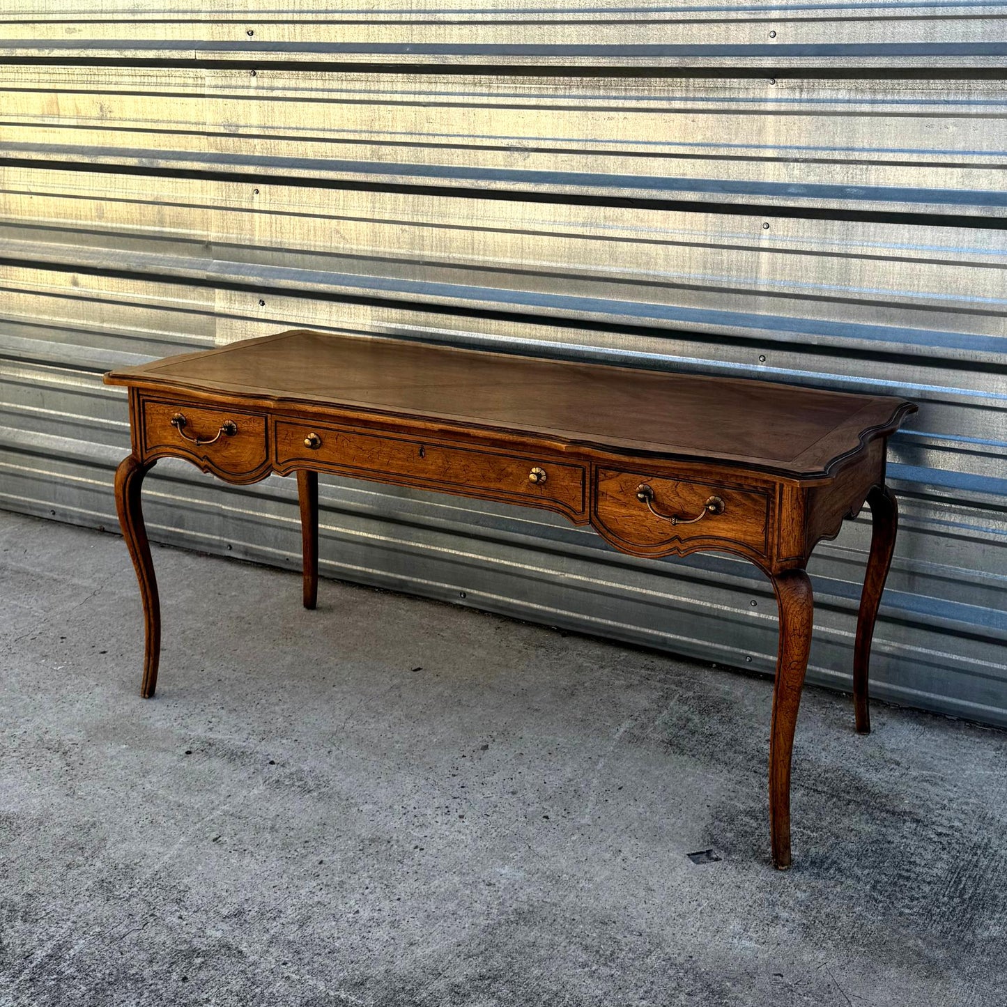 Tiger Oak  Desk W/ Rattan Back Leather Seat