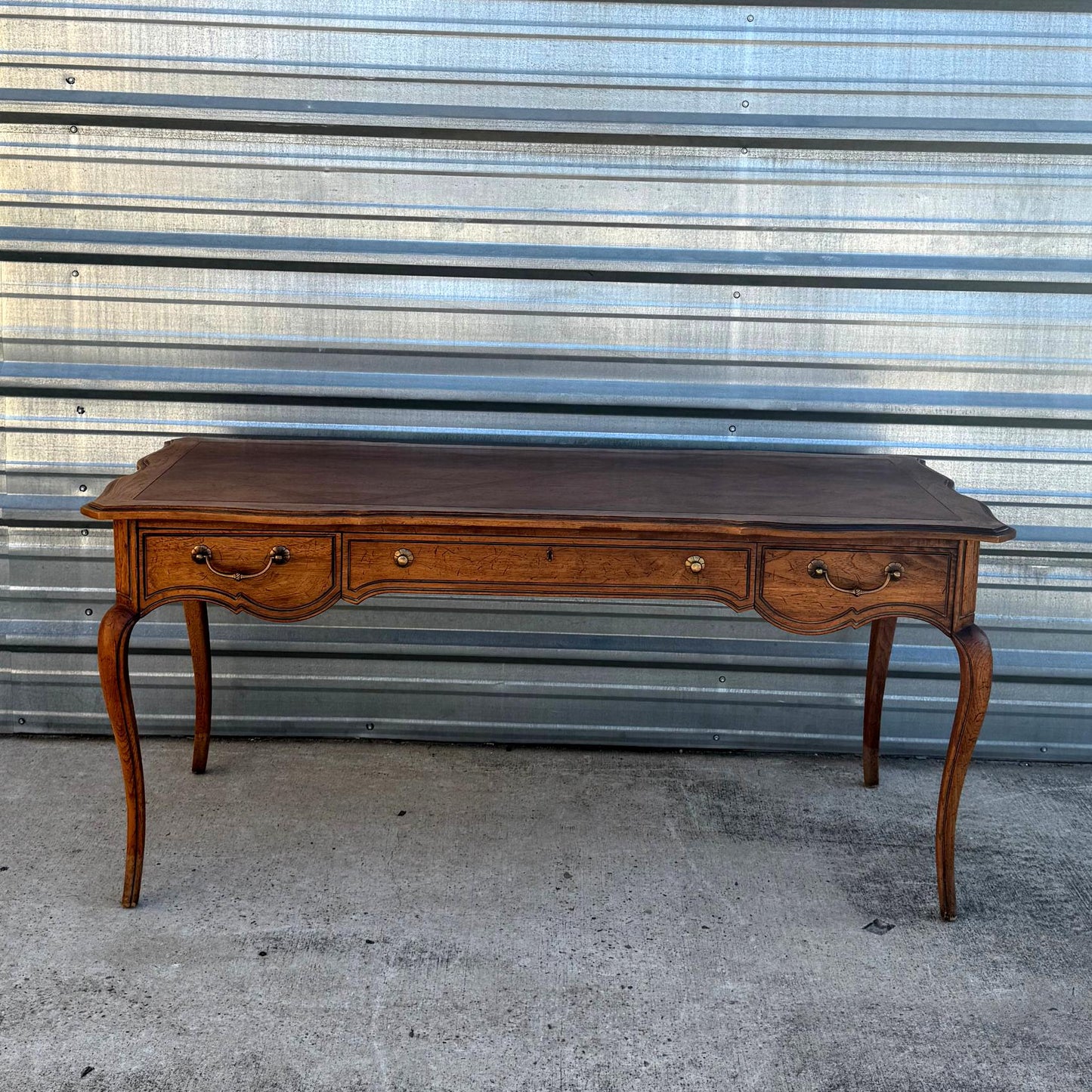 Tiger Oak  Desk W/ Rattan Back Leather Seat