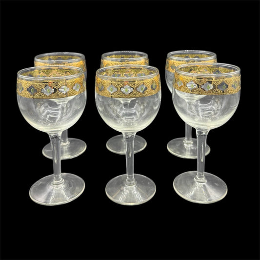 Set of 6 Vintage MCM Culver Valencia 22K Gold Rimmed Wine Glasses