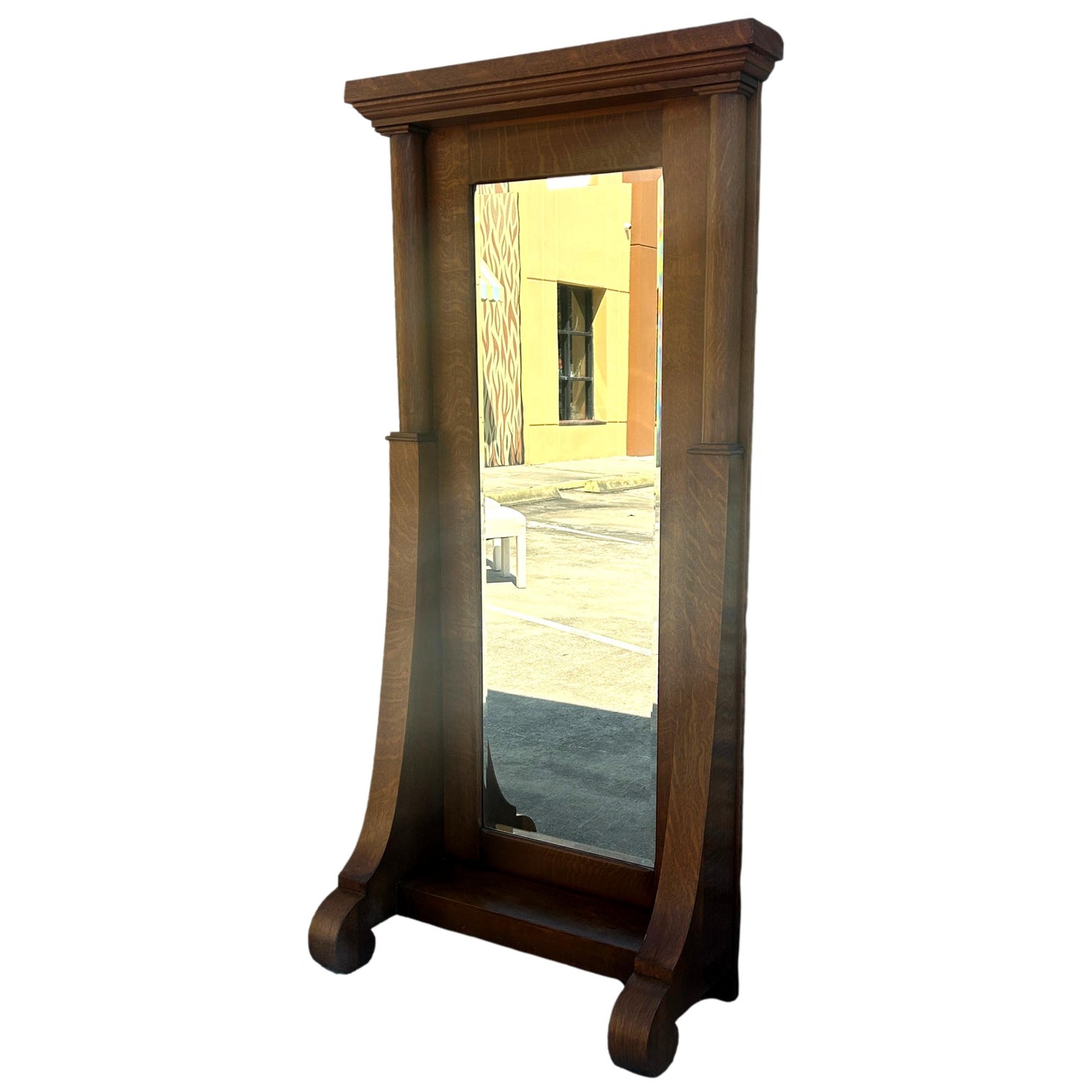 Vintage Tiger Oak Standing Mirror