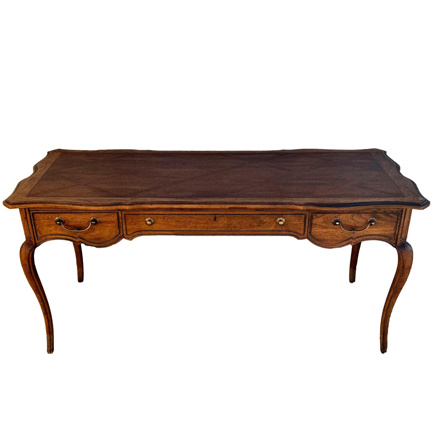 Tiger Oak  Desk W/ Rattan Back Leather Seat