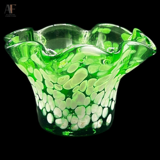 GREEN AND WHITE CRUMPED BOWL