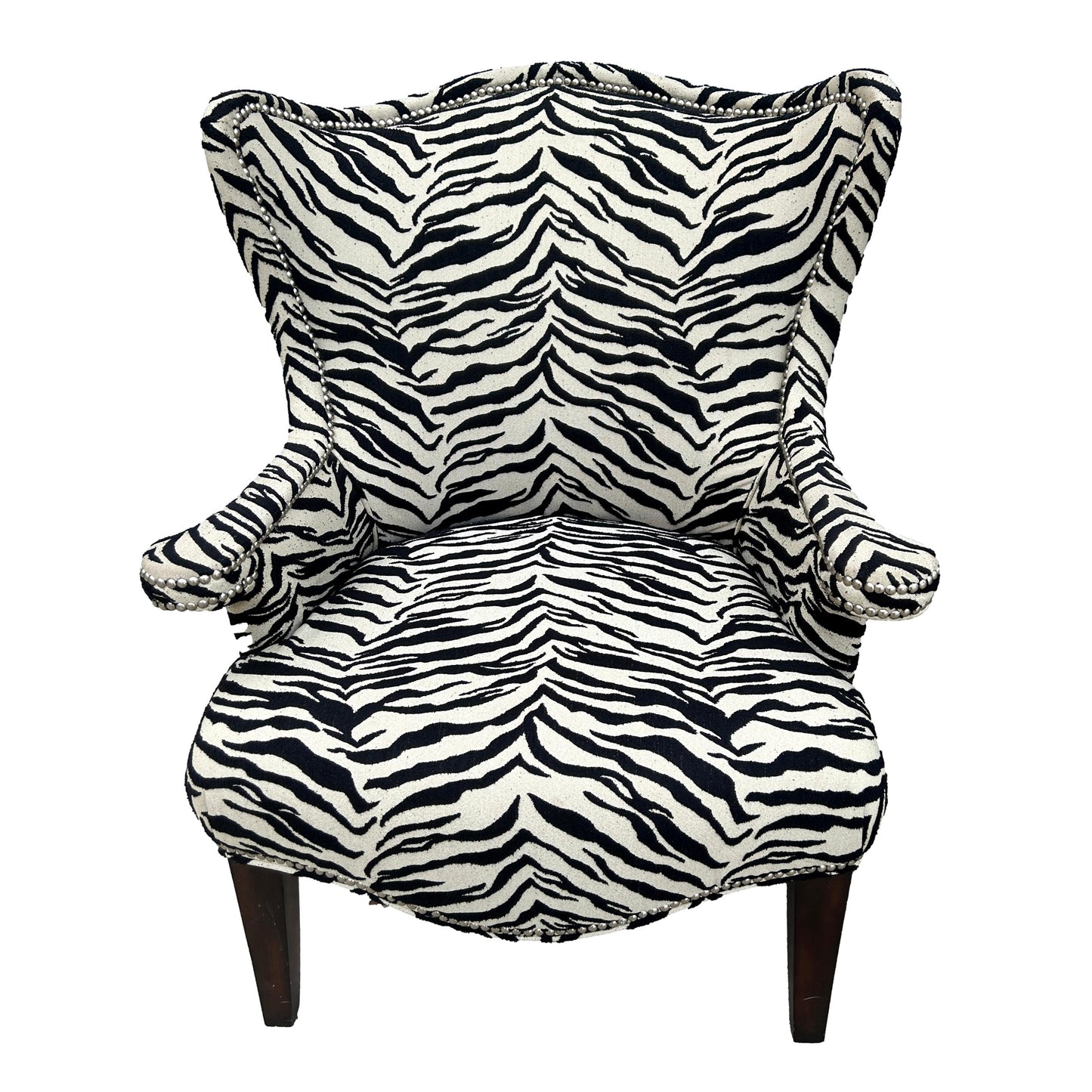 Pair of Zebra Wingback Chairs w/ Nailhead Accents
