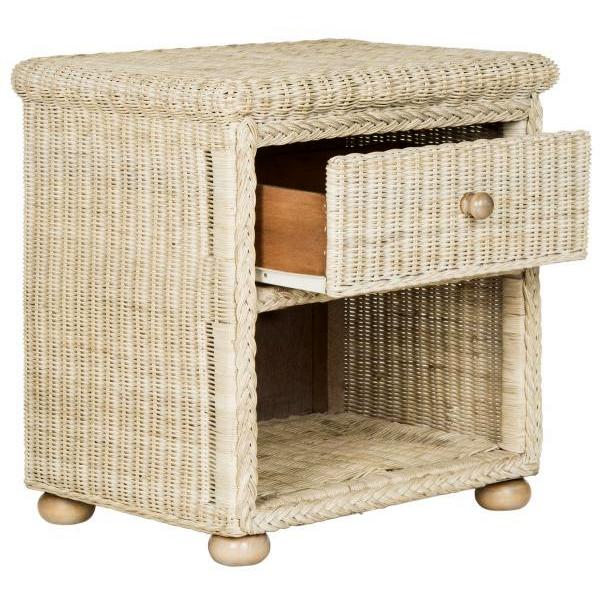 Adira Natural White Wash Wicker Nightstand With Drawer