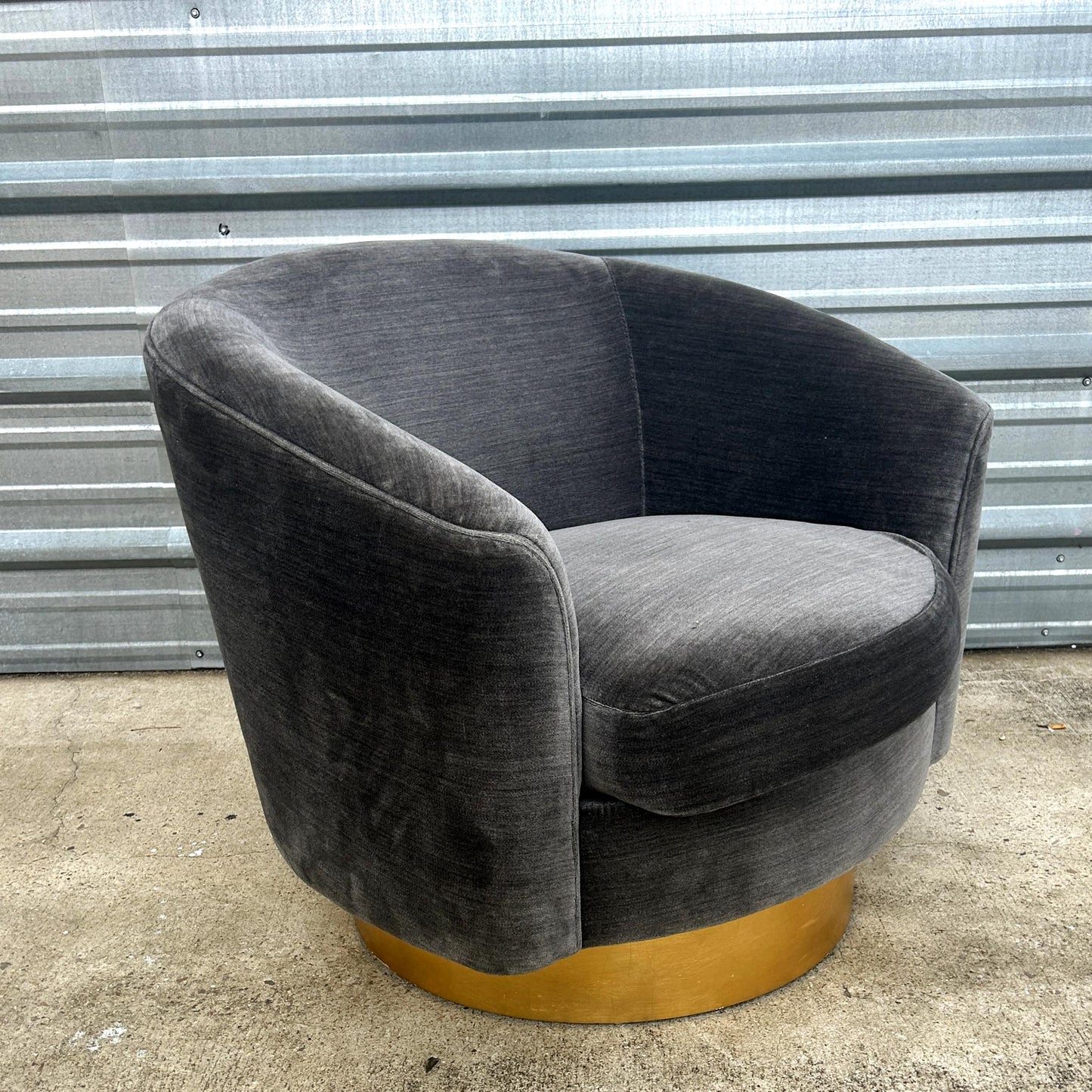 Pair of Gray Velvet Swivel Club Chairs