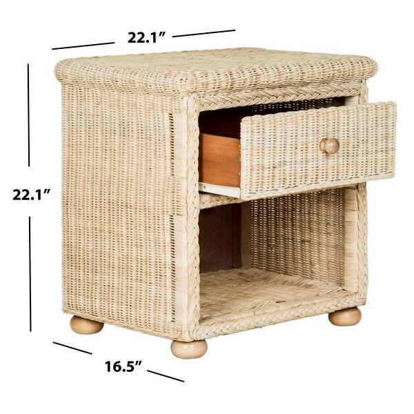 Adira Natural White Wash Wicker Nightstand With Drawer