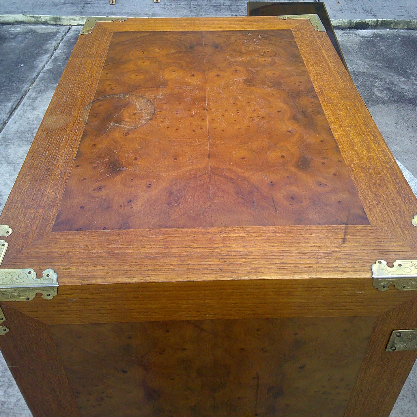 Vintage Chinoiserie Teak and Burl Brass Mounted Lingerie Chest