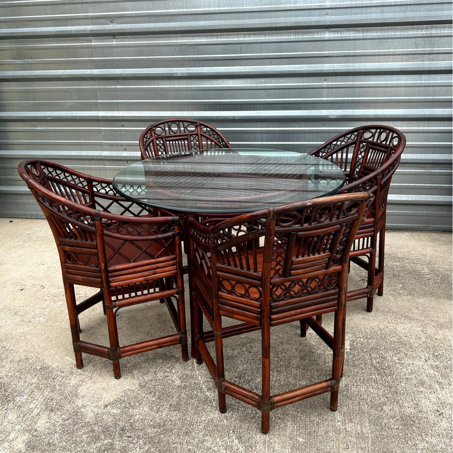 Vintage Bamboo Table W/Glass Top And Chairs
