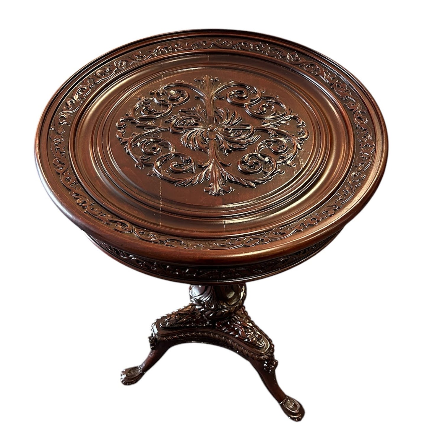 Tripod Pedistal Table in Carved Wood