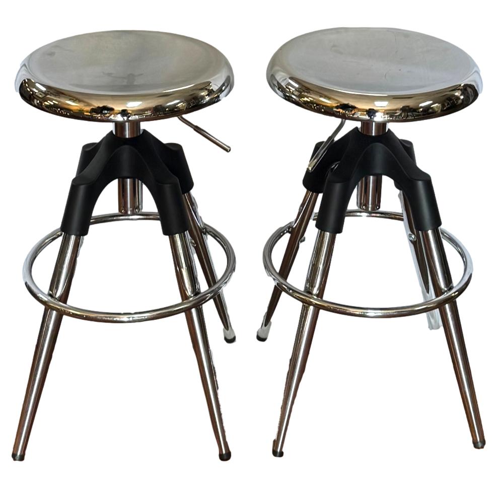 Pair of Adjustable Chrome Stools