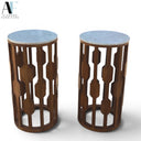 WOOD MARBLE TOP END TABLES ( PAIR)