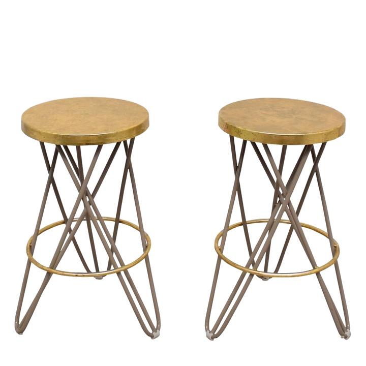 Pair of Lorna Gold And Beige Bar Stools