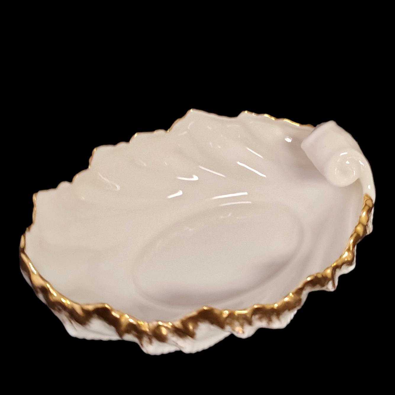 Ivory and Gold Acanthus Porcelain Leaf Candy Dish