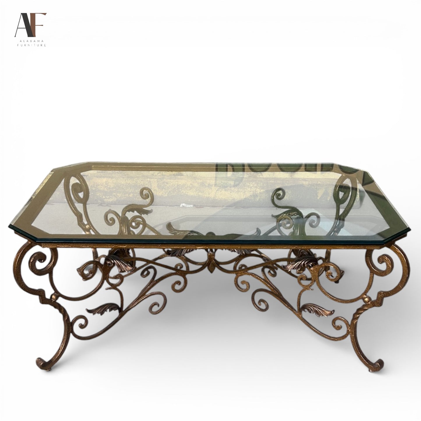 GLASS TOP COFFEE TABLE IRON BASE