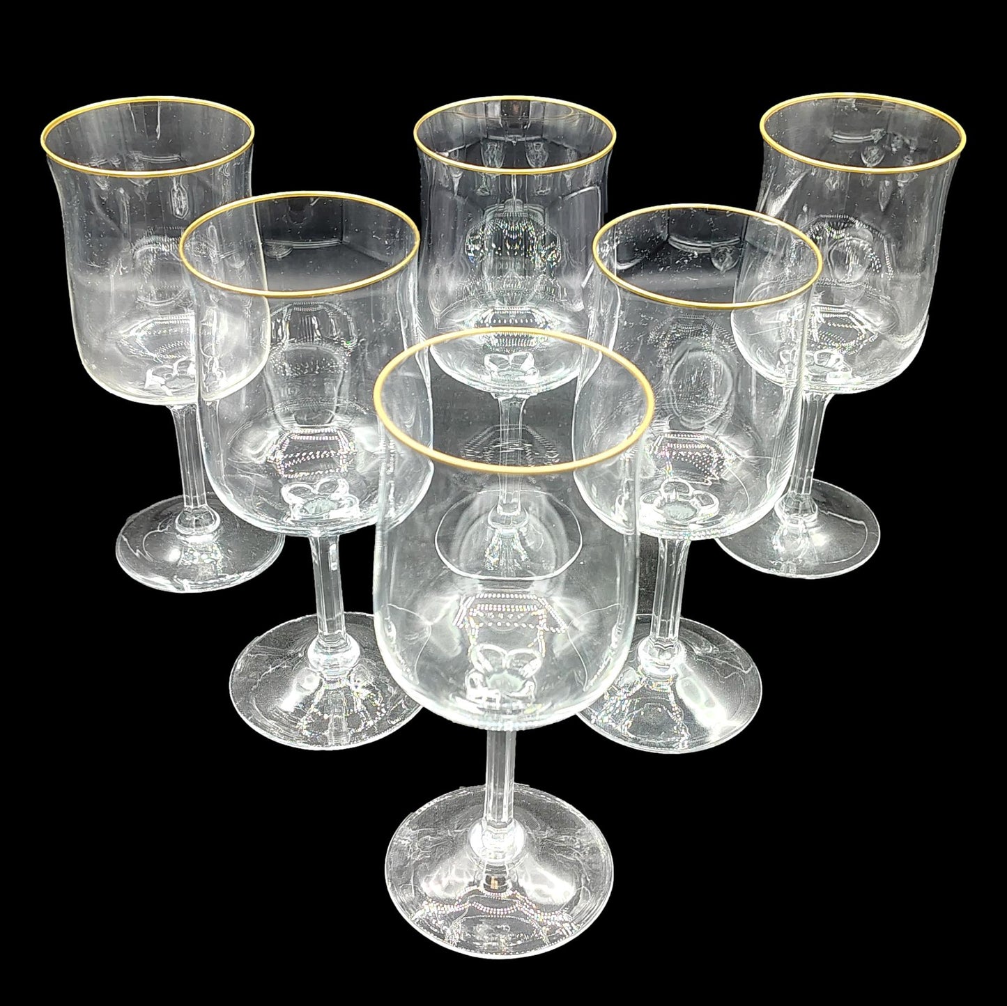 Set Of 6  Wine Glasses Gold Rimmed