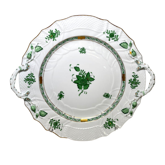 Herend Chinese Bouquet Green Chop Plate W/ Handles