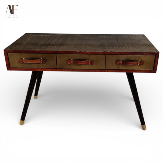 BRASS AND LEATHER DESK