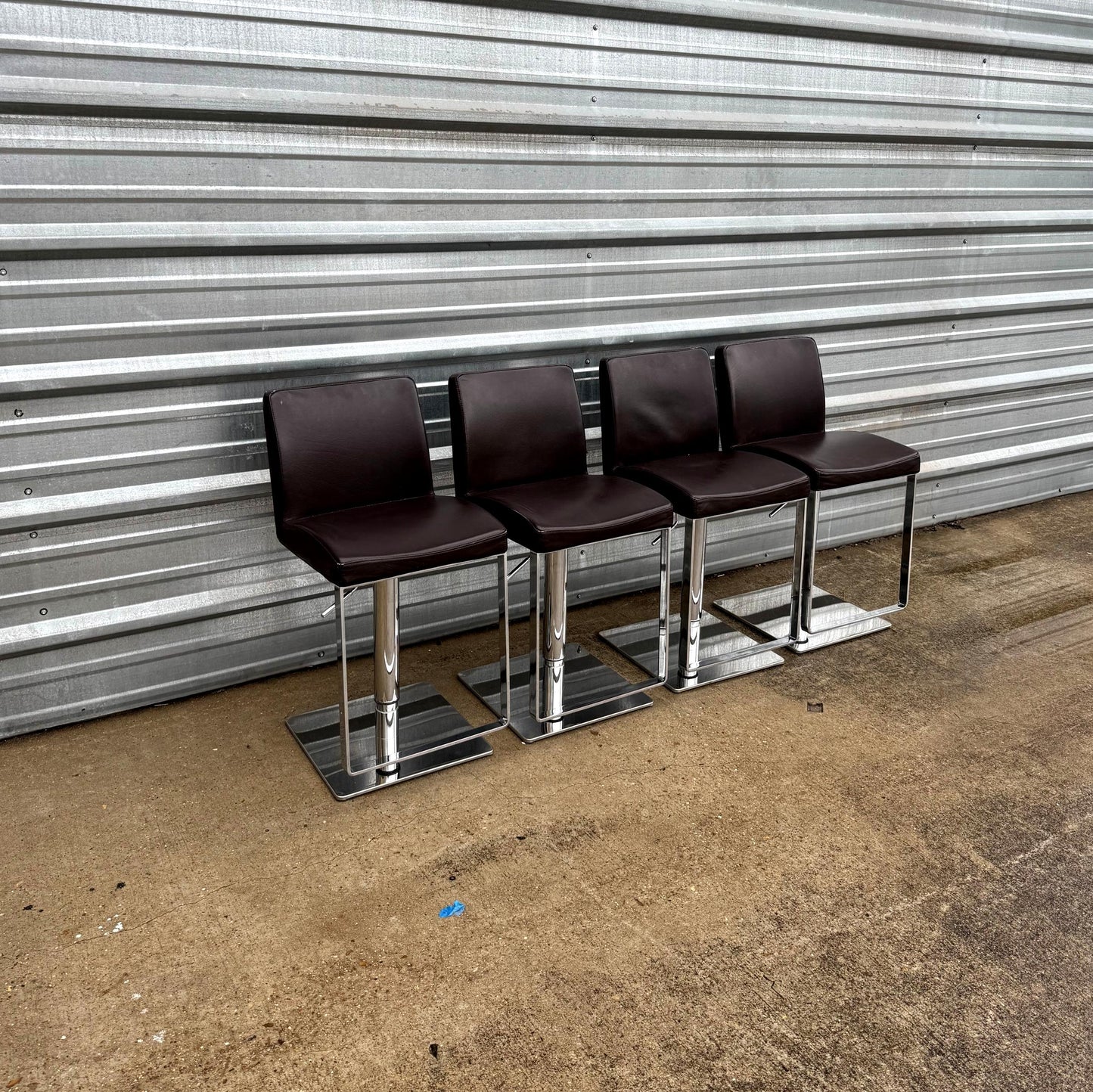 Set of 4 Brown Faux Leather Adjustable Bar Stools