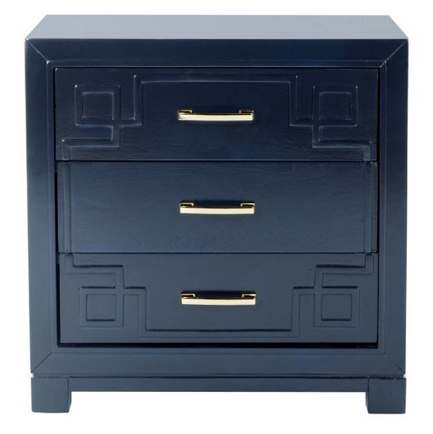 Raina Three Drawer Greek Key Night Stand