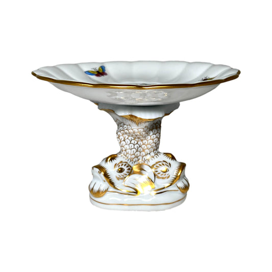 Herend Rothschild Bird Shell Dish with Dolphin Stand