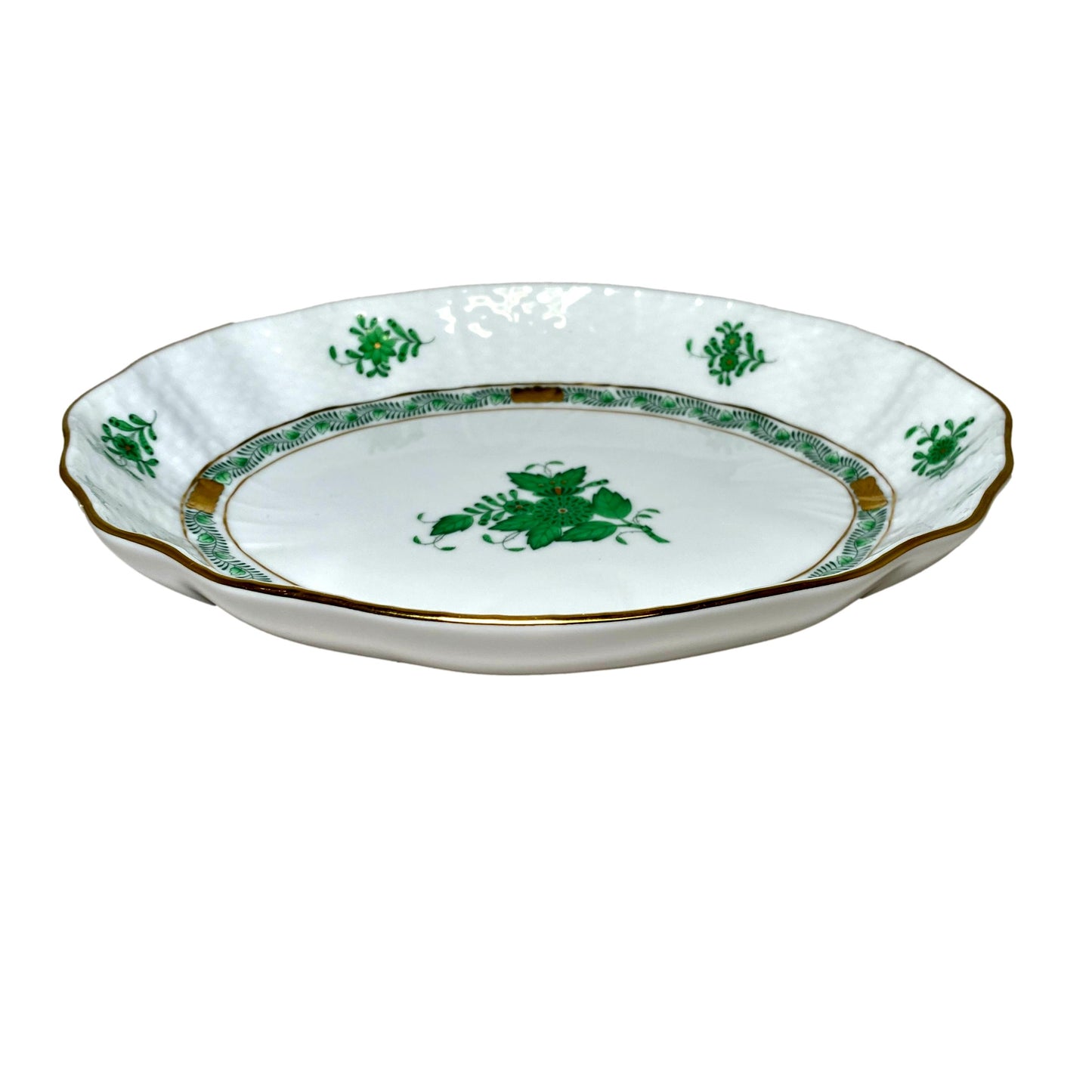 Herend Chinese Bouquet Green Oval Dish