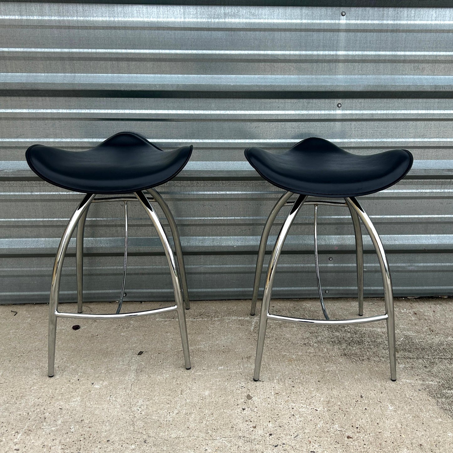 Pair of Leather and Chrome Stools