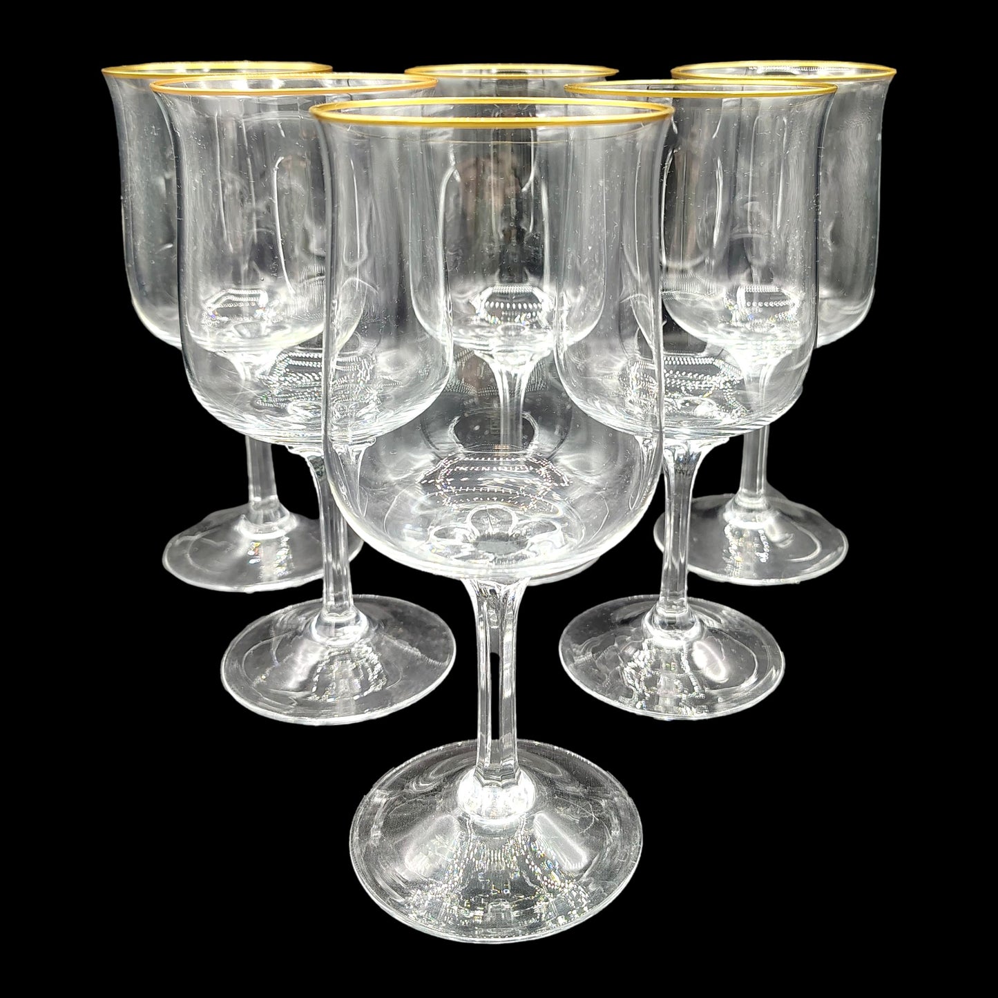 Set Of 6 Wine Glasses Gold Rimmed