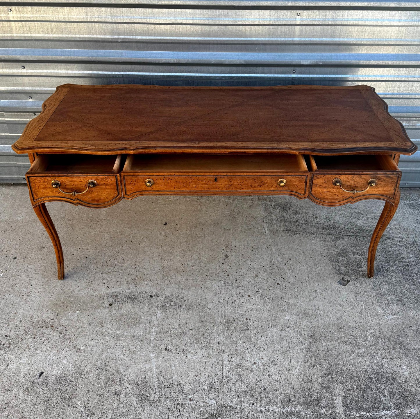 Tiger Oak  Desk W/ Rattan Back Leather Seat